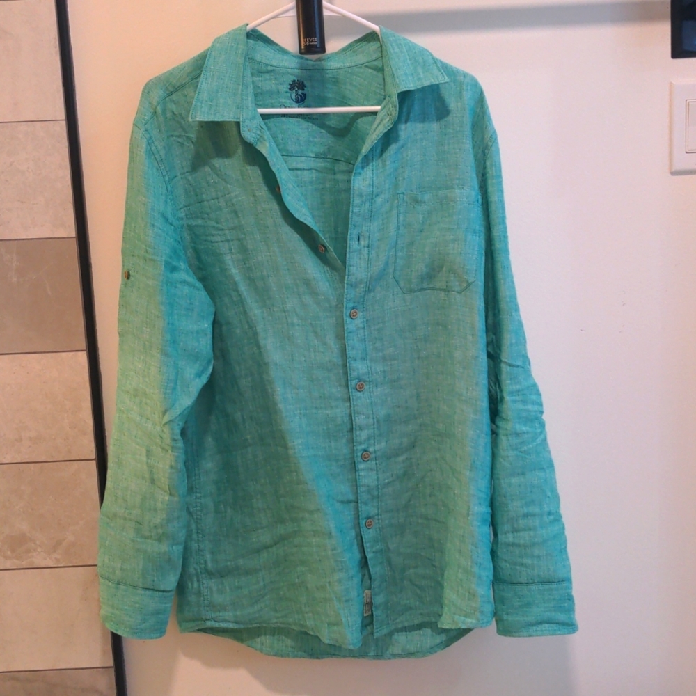 Seafoam Green Linen Button-Down